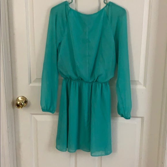 Speechless Aqua Colored Flowing Long Sleeve Dress - Picture 2 of 3